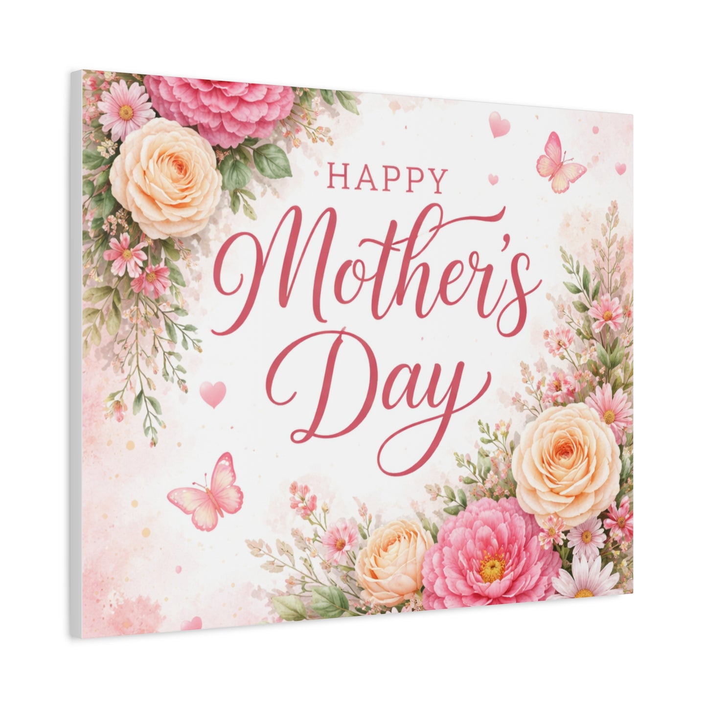 Mother's Day Canvas Wall Art - "Happy Mother's Day" Floral Stretched Matte Print