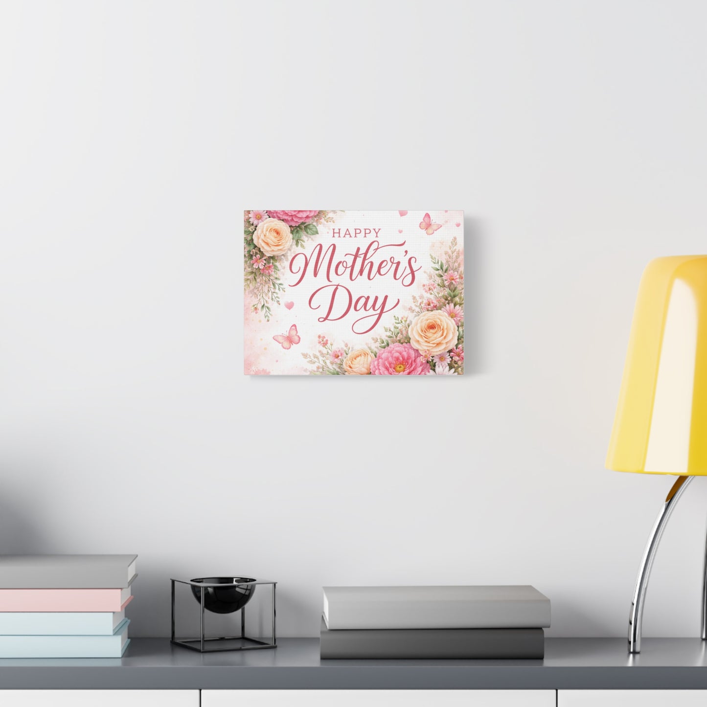 Mother's Day Canvas Wall Art - "Happy Mother's Day" Floral Stretched Matte Print
