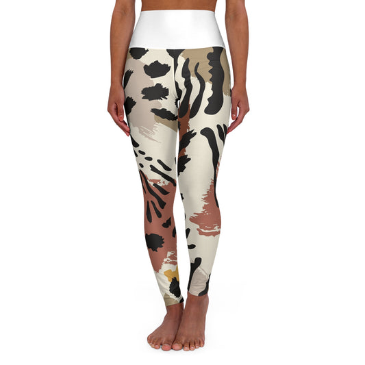 High-Waisted Animal Print Yoga Leggings — Neutral Abstract Leopard AOP