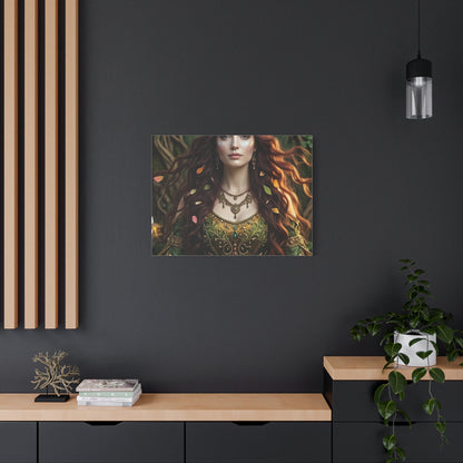 Forest Goddess Canvas Print – Ethereal Redhead Portrait Matte Stretched Wall Art