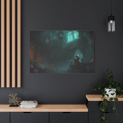 Gothic Romance Matte Canvas Wall Art — Enchanted Ruins with Lovers