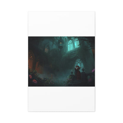 Gothic Romance Matte Canvas Wall Art — Enchanted Ruins with Lovers