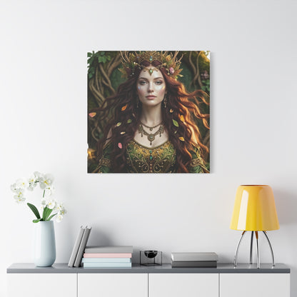 Forest Goddess Canvas Print – Ethereal Redhead Portrait Matte Stretched Wall Art