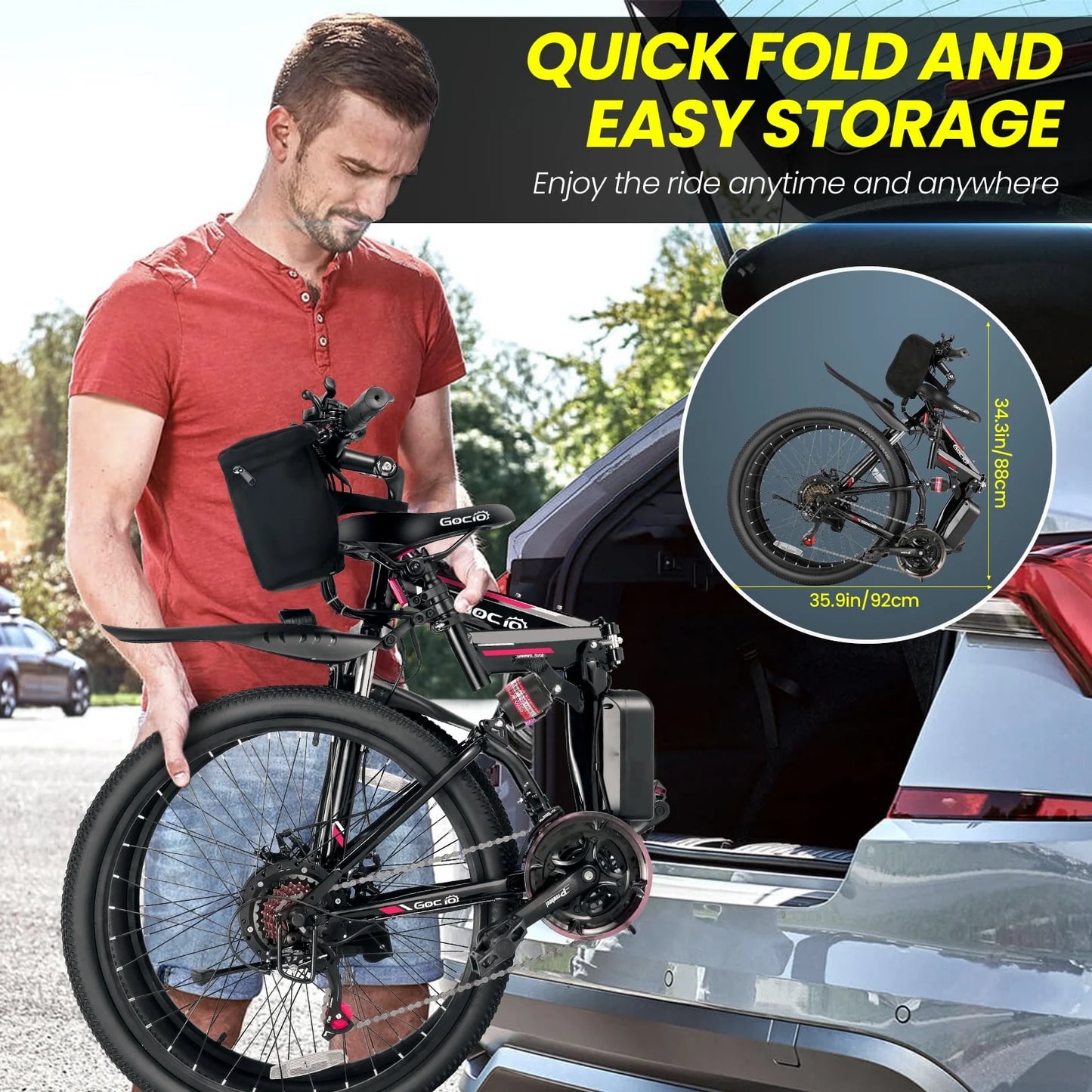 26" Folding Electric Bike for Adults, 750W Peak Motor 48V 7.8Ah Battery, 21 Speed Mountain Ebike, UL2849