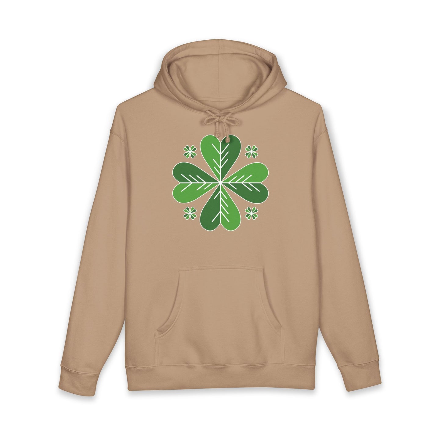 St. Patrick’s Day Clover Hoodie — Green Four-Leaf Shamrock Design