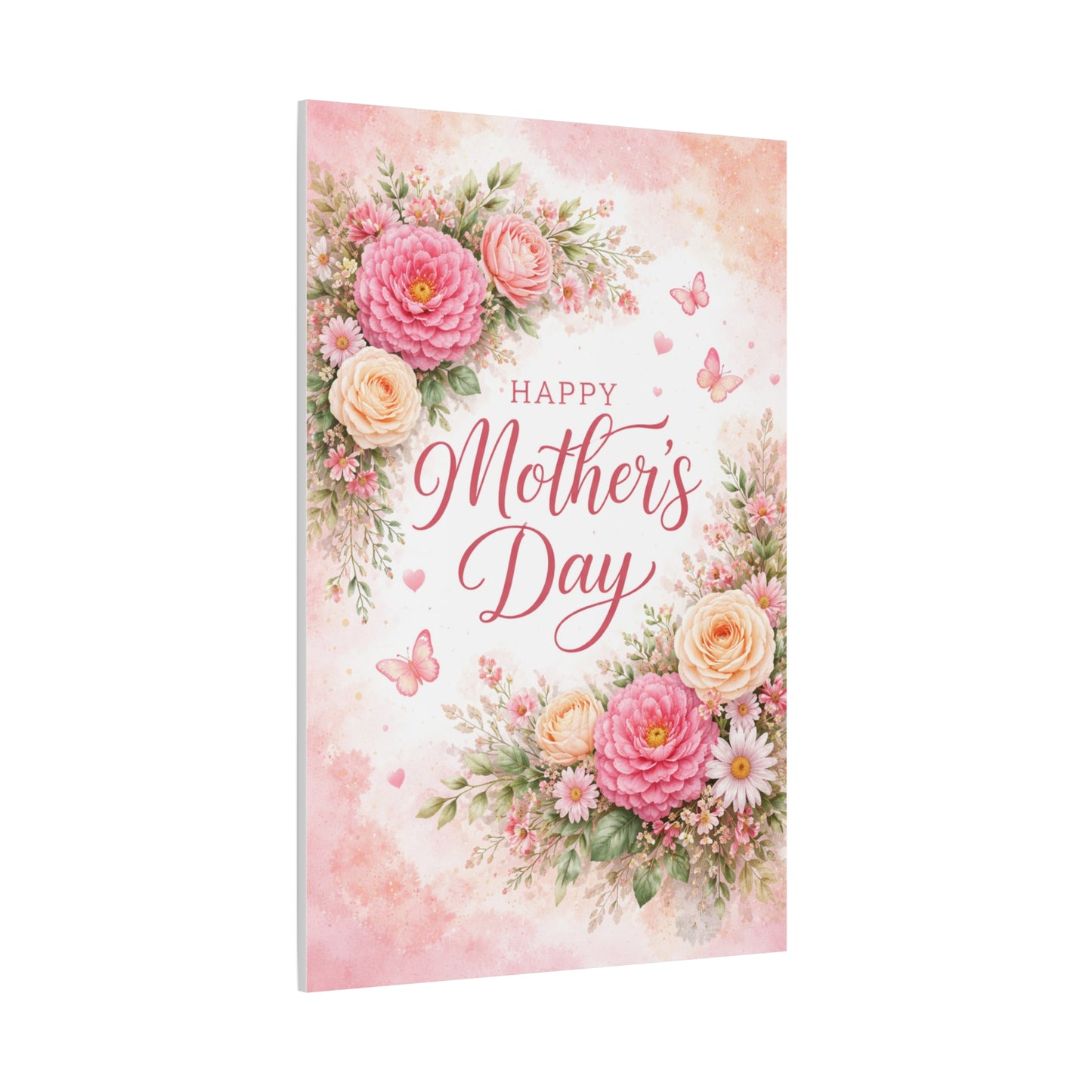 Mother's Day Canvas Wall Art - "Happy Mother's Day" Floral Stretched Matte Print