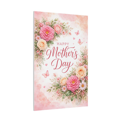 Mother's Day Canvas Wall Art - "Happy Mother's Day" Floral Stretched Matte Print
