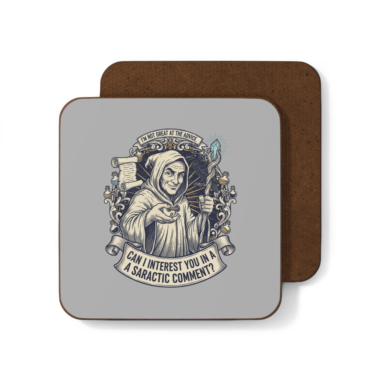 Sarcastic Wizard Coaster — "Can I Interest You in a Sarcastic Comment?" Hardboard Drink Coaster