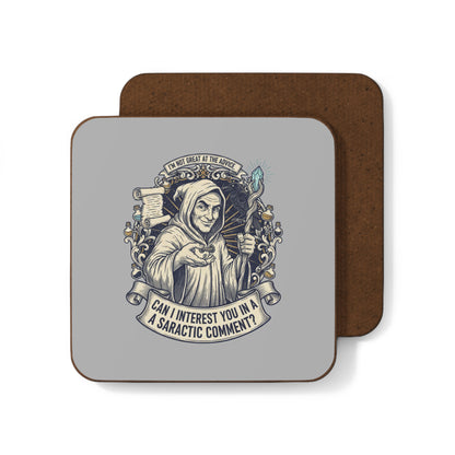 Sarcastic Wizard Coaster — "Can I Interest You in a Sarcastic Comment?" Hardboard Drink Coaster