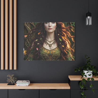 Forest Goddess Canvas Print – Ethereal Redhead Portrait Matte Stretched Wall Art