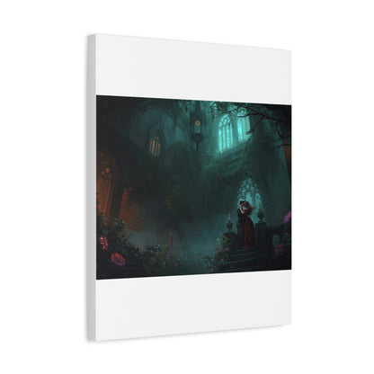 Gothic Romance Matte Canvas Wall Art — Enchanted Ruins with Lovers