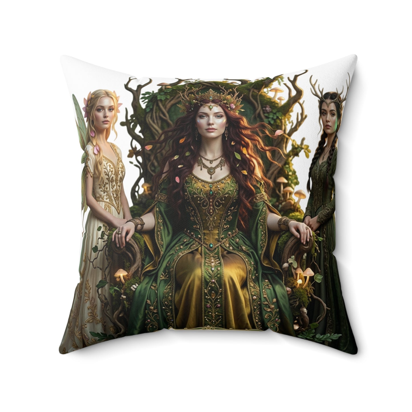 Celtic Triple Goddess Decorative Pillow — Green Goddess Fantasy Throw Pillow