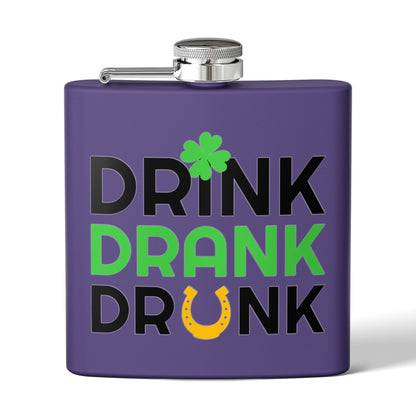 Stainless Flask — "Drink Drank Drunk" St. Patrick's Day 6oz Hip Flask