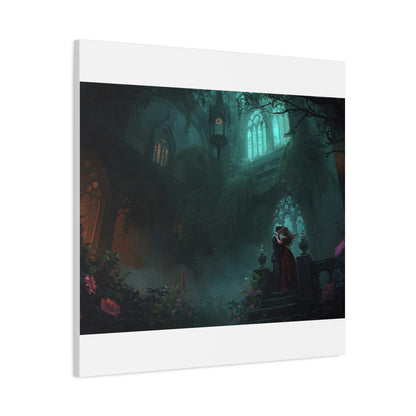 Gothic Romance Matte Canvas Wall Art — Enchanted Ruins with Lovers