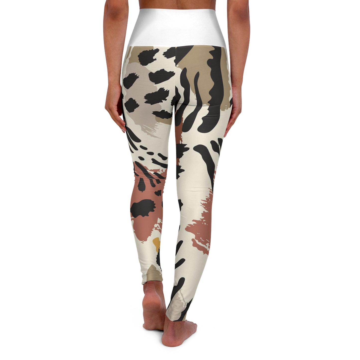 High-Waisted Animal Print Yoga Leggings — Neutral Abstract Leopard AOP