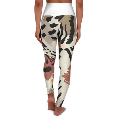High-Waisted Animal Print Yoga Leggings — Neutral Abstract Leopard AOP