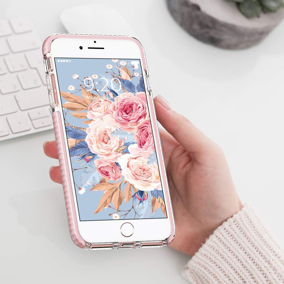 Compatible with Iphone 8 plus Case Compatible with Iphone 7 plus Case Clear Shield Heavy Duty Anti-Yellow Anti-Scratch Shockproof Cover (Pink)