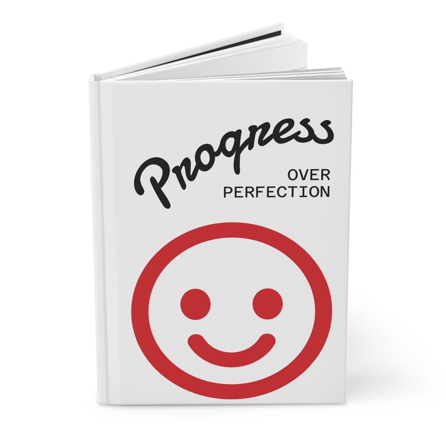 Progress Over Perfection Hardcover Journal — Motivational Smiley Notebook for Goal Setting & Daily Reflection
