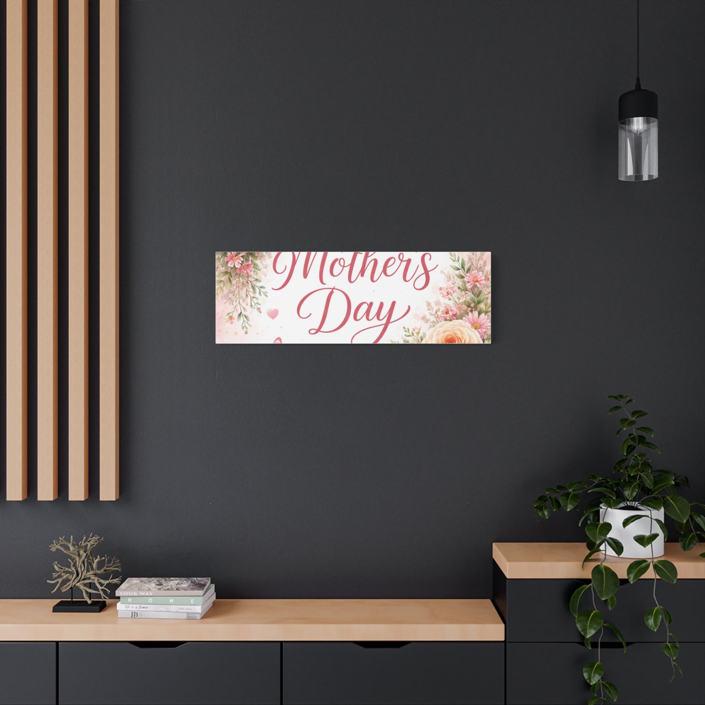 Mother's Day Canvas Wall Art - "Happy Mother's Day" Floral Stretched Matte Print