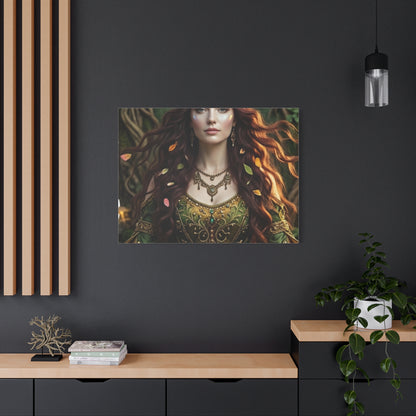 Forest Goddess Canvas Print – Ethereal Redhead Portrait Matte Stretched Wall Art