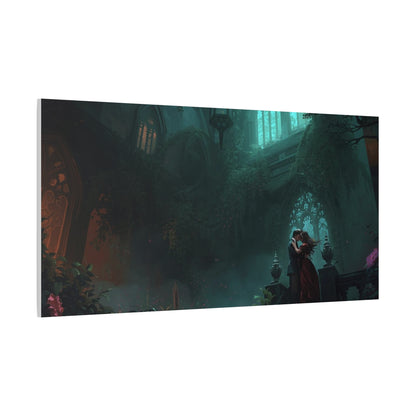 Gothic Romance Matte Canvas Wall Art — Enchanted Ruins with Lovers