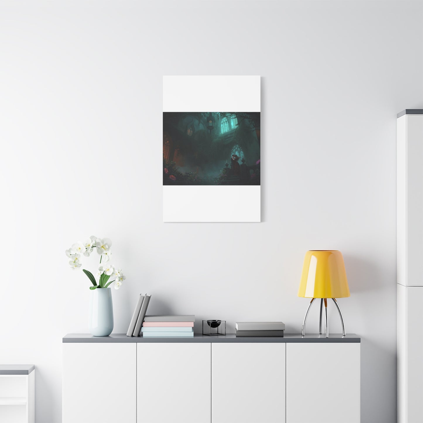 Gothic Romance Matte Canvas Wall Art — Enchanted Ruins with Lovers