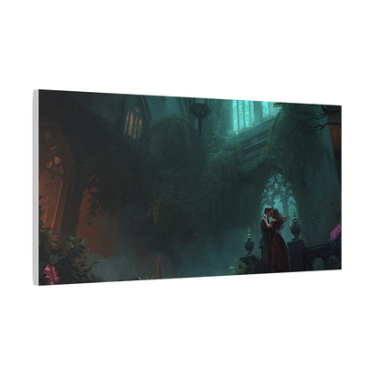 Gothic Romance Matte Canvas Wall Art — Enchanted Ruins with Lovers