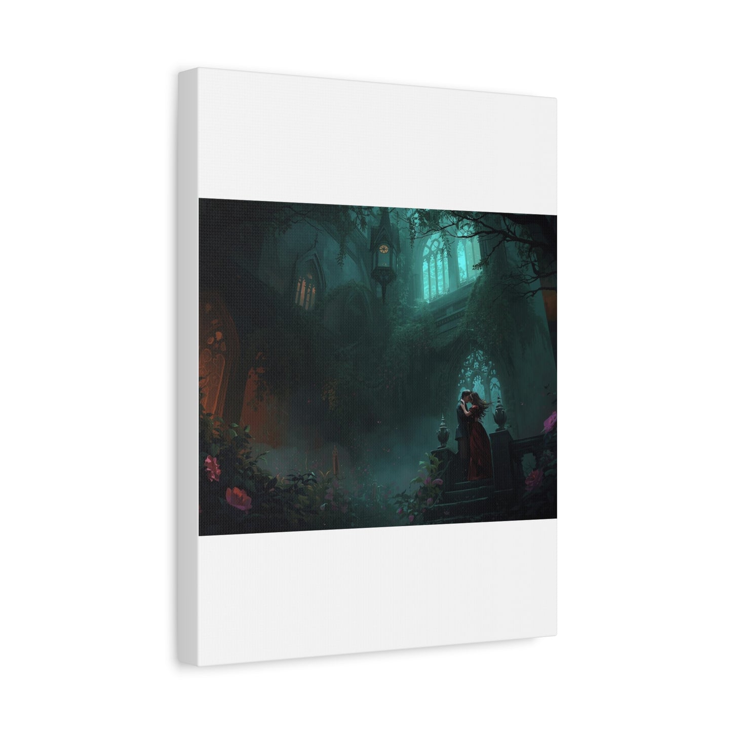 Gothic Romance Matte Canvas Wall Art — Enchanted Ruins with Lovers