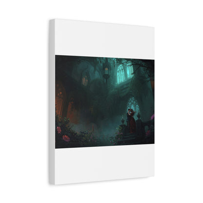 Gothic Romance Matte Canvas Wall Art — Enchanted Ruins with Lovers