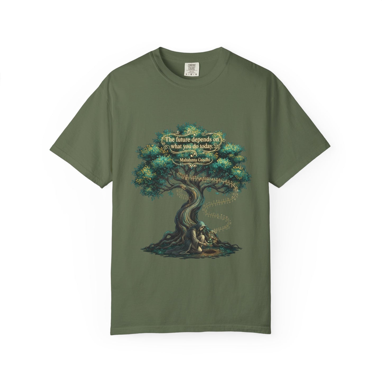 Tree of Wisdom T‑Shirt — "The future depends on what we do today" Nature Quote Tee