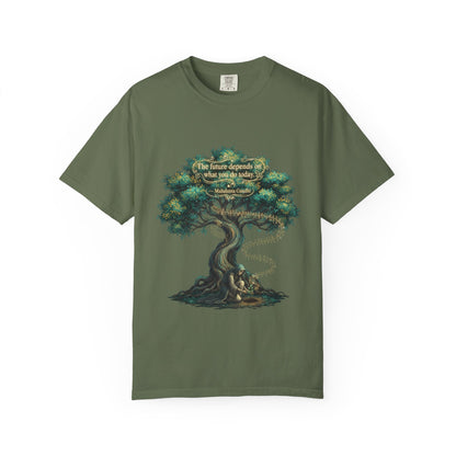 Tree of Wisdom T‑Shirt — "The future depends on what we do today" Nature Quote Tee