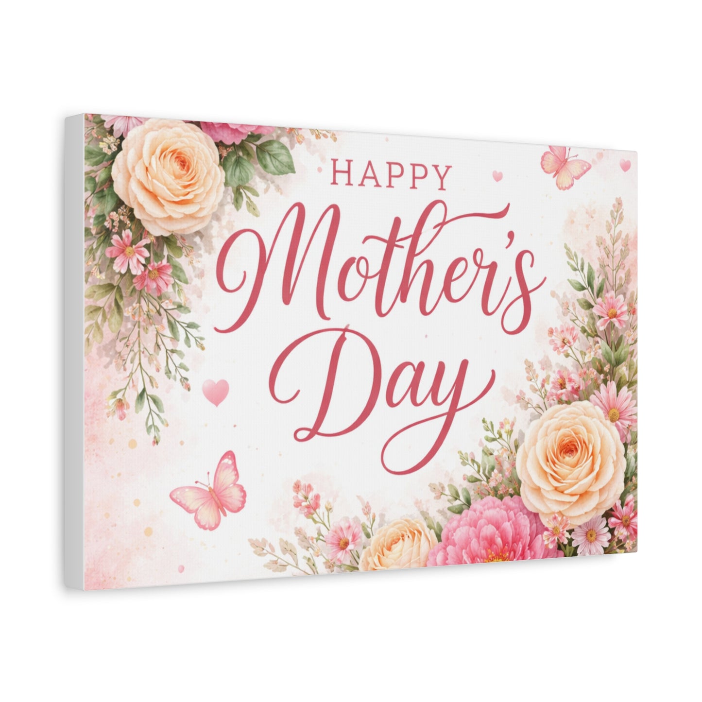 Mother's Day Canvas Wall Art - "Happy Mother's Day" Floral Stretched Matte Print