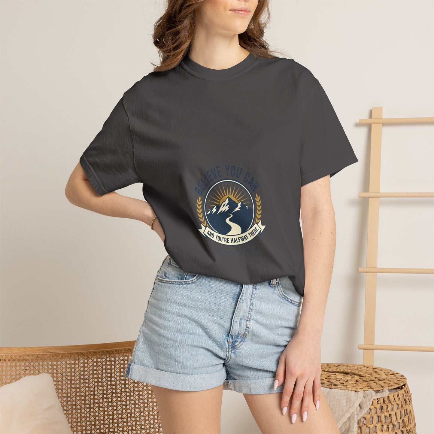 Believe You Can Mountain Motif T-Shirt
