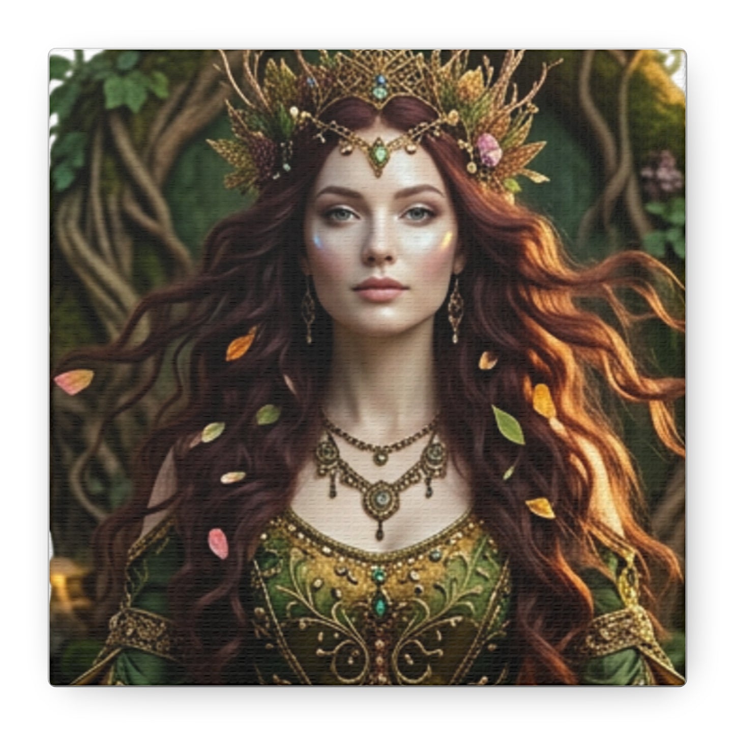 Forest Goddess Canvas Print – Ethereal Redhead Portrait Matte Stretched Wall Art