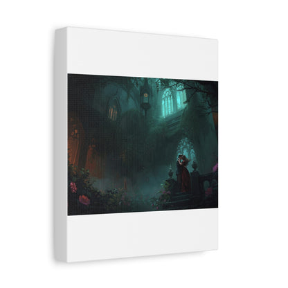 Gothic Romance Matte Canvas Wall Art — Enchanted Ruins with Lovers