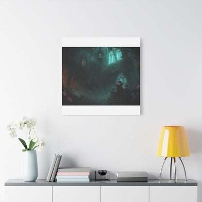 Gothic Romance Matte Canvas Wall Art — Enchanted Ruins with Lovers