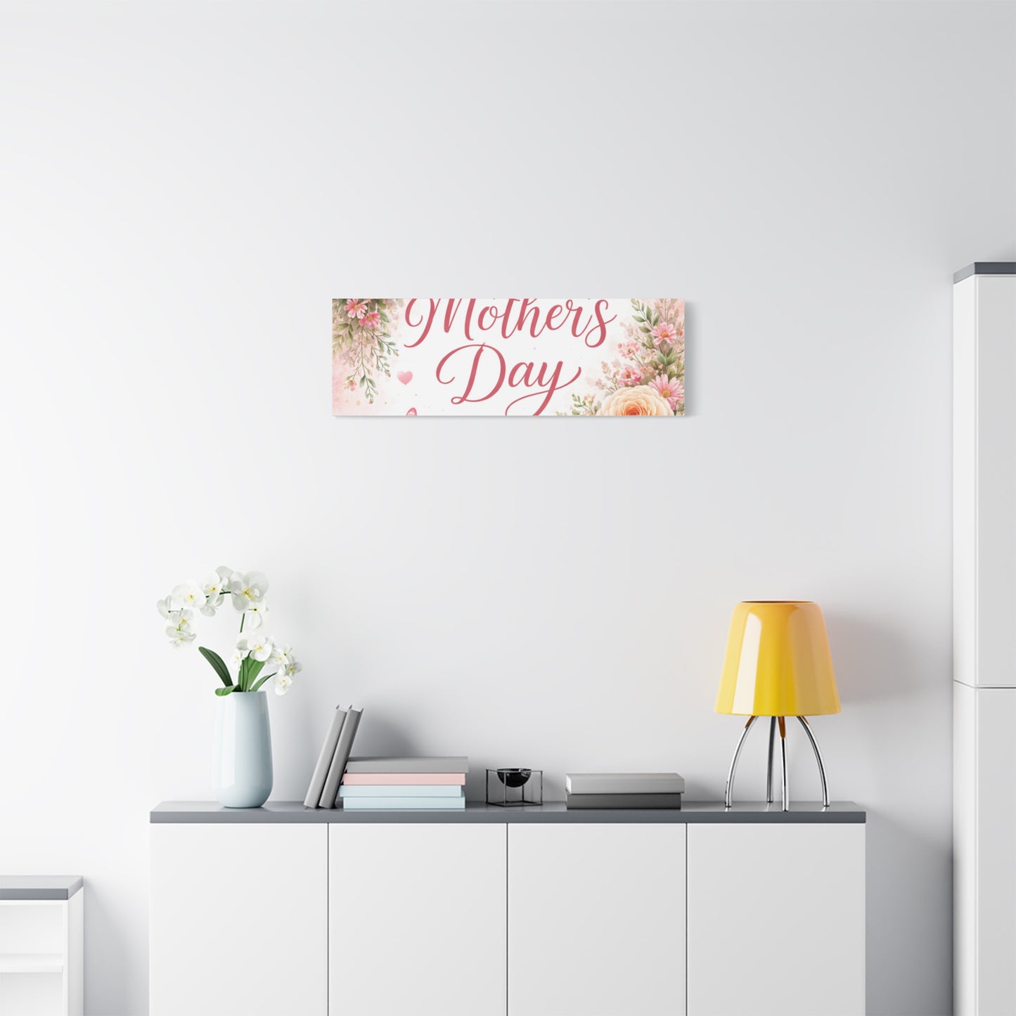 Mother's Day Canvas Wall Art - "Happy Mother's Day" Floral Stretched Matte Print