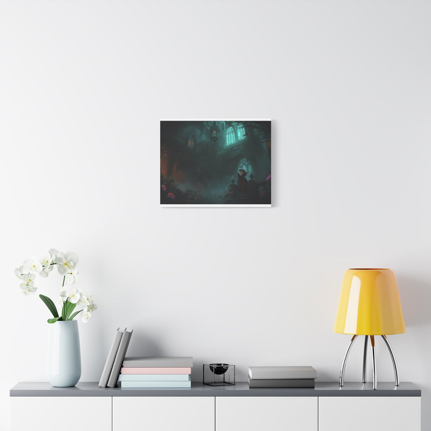Gothic Romance Matte Canvas Wall Art — Enchanted Ruins with Lovers