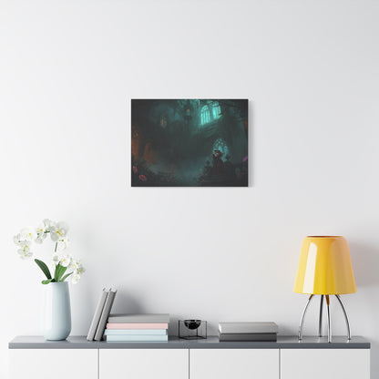 Gothic Romance Matte Canvas Wall Art — Enchanted Ruins with Lovers