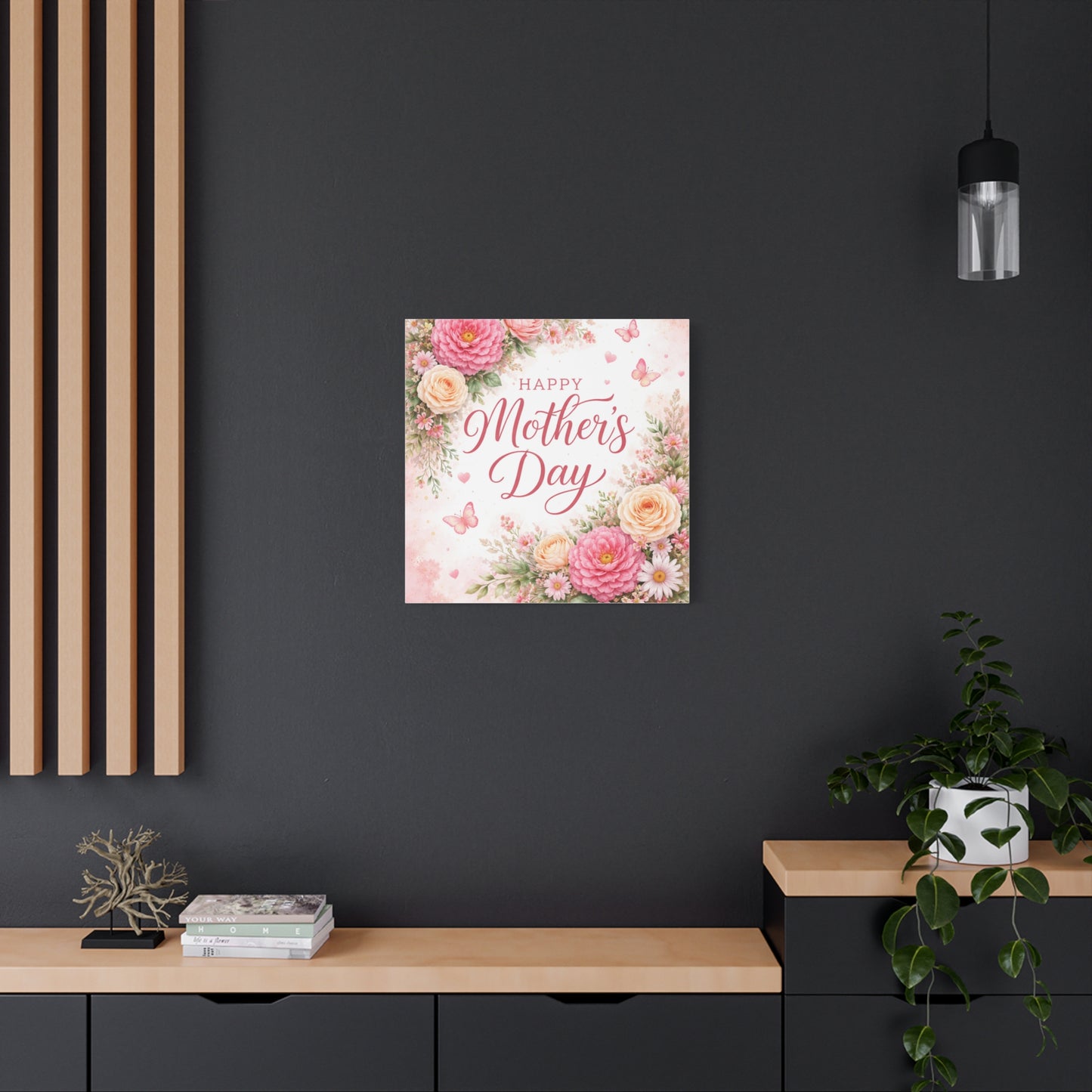 Mother's Day Canvas Wall Art - "Happy Mother's Day" Floral Stretched Matte Print