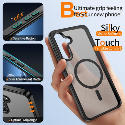 for Samsung Galaxy S24/S25 Case with 2 PCS Screen Protector (Compatible with Magsafe)(Military Grade Drop Protection) Slim Translucent Matte & Anti-Fingerprint Phone Cover for S24/S25,Black