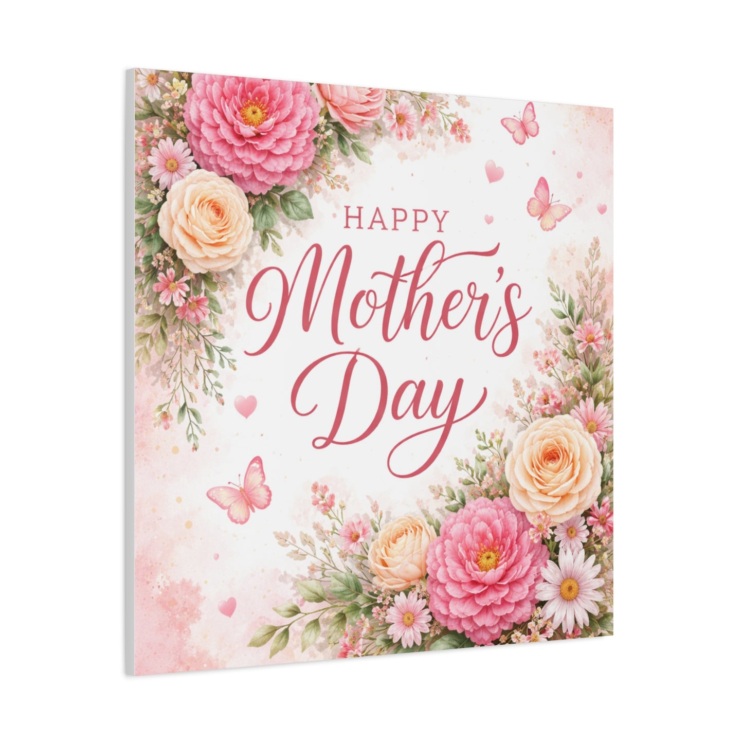 Mother's Day Canvas Wall Art - "Happy Mother's Day" Floral Stretched Matte Print