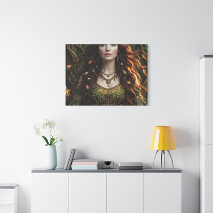 Forest Goddess Canvas Print – Ethereal Redhead Portrait Matte Stretched Wall Art