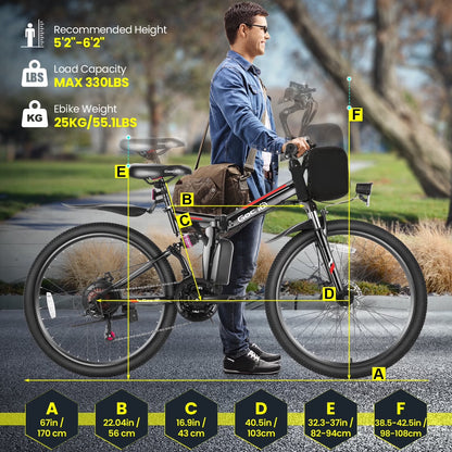 26" Folding Electric Bike for Adults, 750W Peak Motor 48V 7.8Ah Battery, 21 Speed Mountain Ebike, UL2849