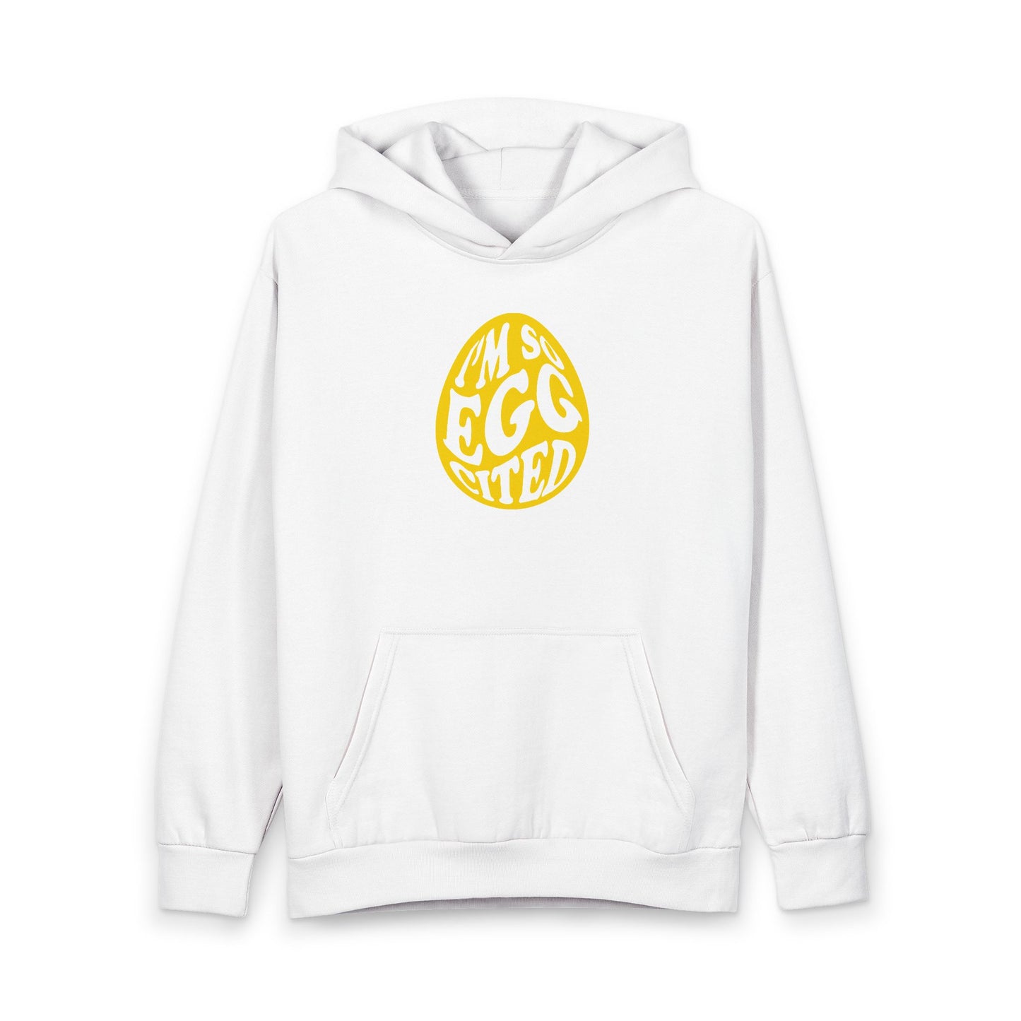Easter 'I'm So Egg-cited' Hoodie — Cute Yellow Egg Graphic Pullover