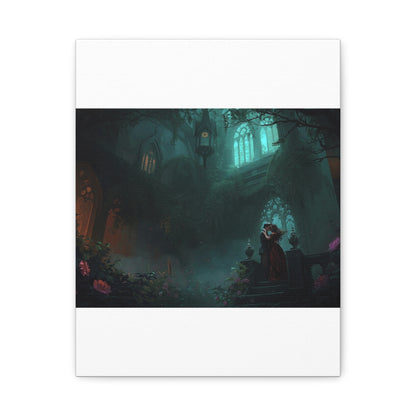 Gothic Romance Matte Canvas Wall Art — Enchanted Ruins with Lovers