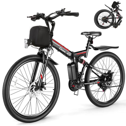 26" Folding Electric Bike for Adults, 750W Peak Motor 48V 7.8Ah Battery, 21 Speed Mountain Ebike, UL2849