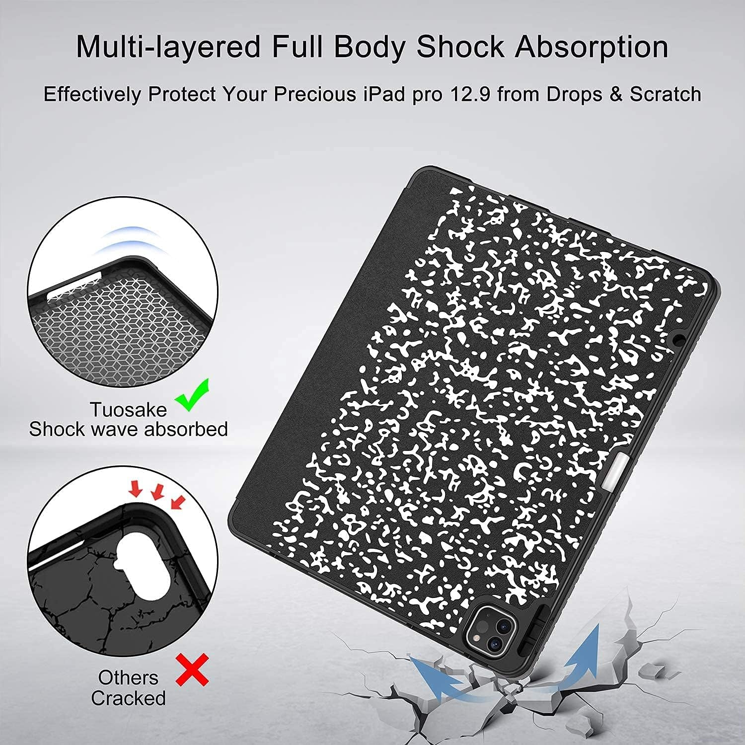 Ipad Pro 12.9 Case 2021/2022 5Th/6Th Generation with Pencil Holder,Slim Lightweight Trifold Stand Case【Pencil Charging+Auto Sleep/Wake】 Soft TPU Back Cover for Ipad Pro 12.9 Inch-Book