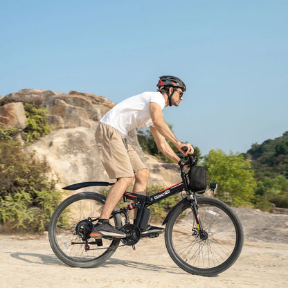 26" Folding Electric Bike for Adults, 750W Peak Motor 48V 7.8Ah Battery, 21 Speed Mountain Ebike, UL2849