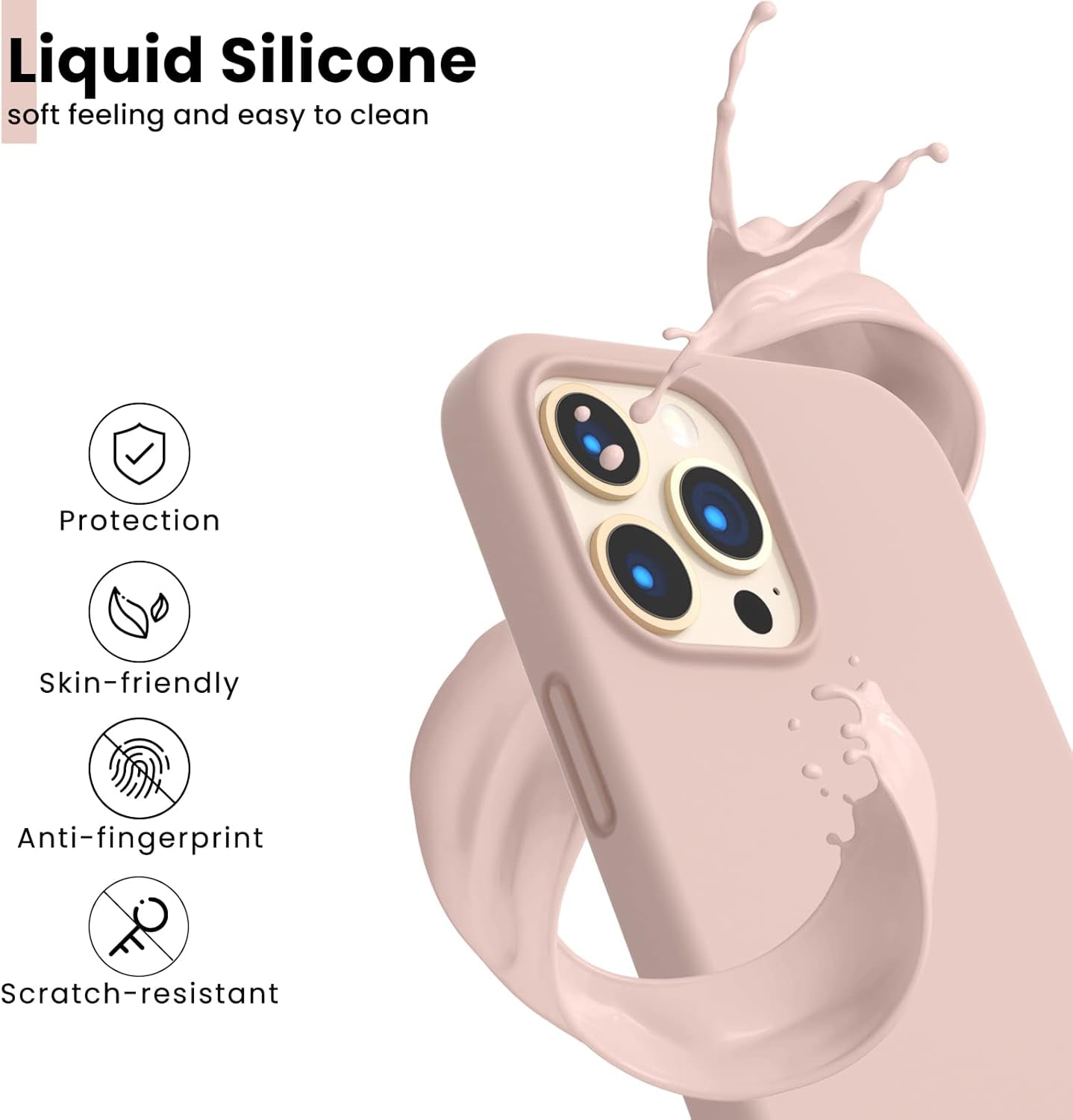 Shockproof Liquid Silicone Designed for Iphone 13 Pro Max Case 6.7", Gel Rubber Comprehensive Protection Anti-Shock Cover Drop Protection 6.7Inch-Sand Chalk Pink
